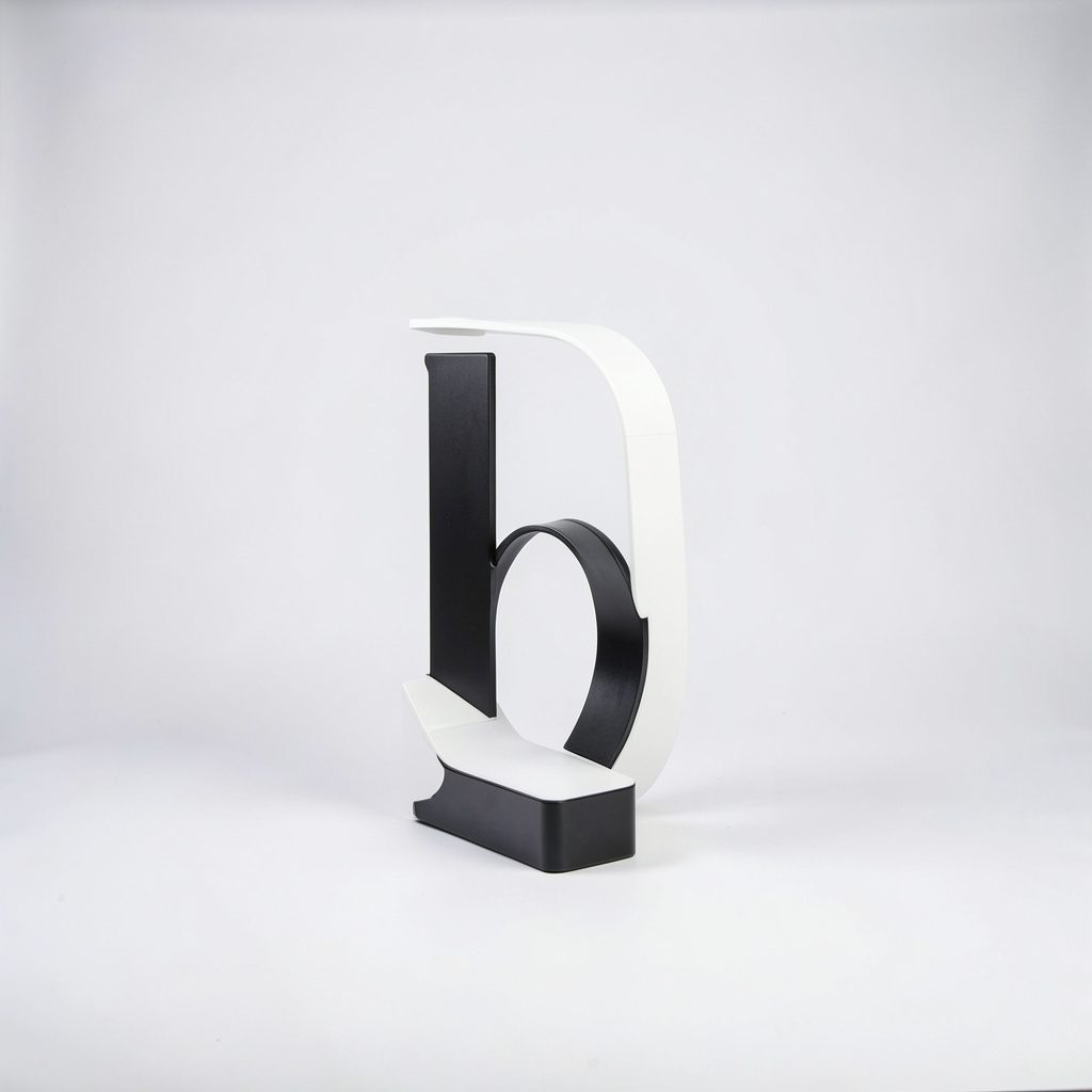 Studio shot of a black underwater camera housing with clear front port on a white background, glossy black and clear tones, focused and precise mood